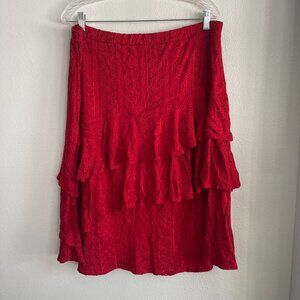 Anthropologie Red Eyelet Tiered Ruffle Skirt | XL